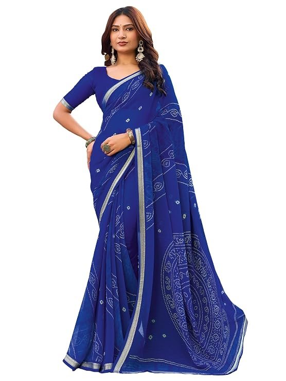 Chiffon Bandhani Print Zari Work Saree