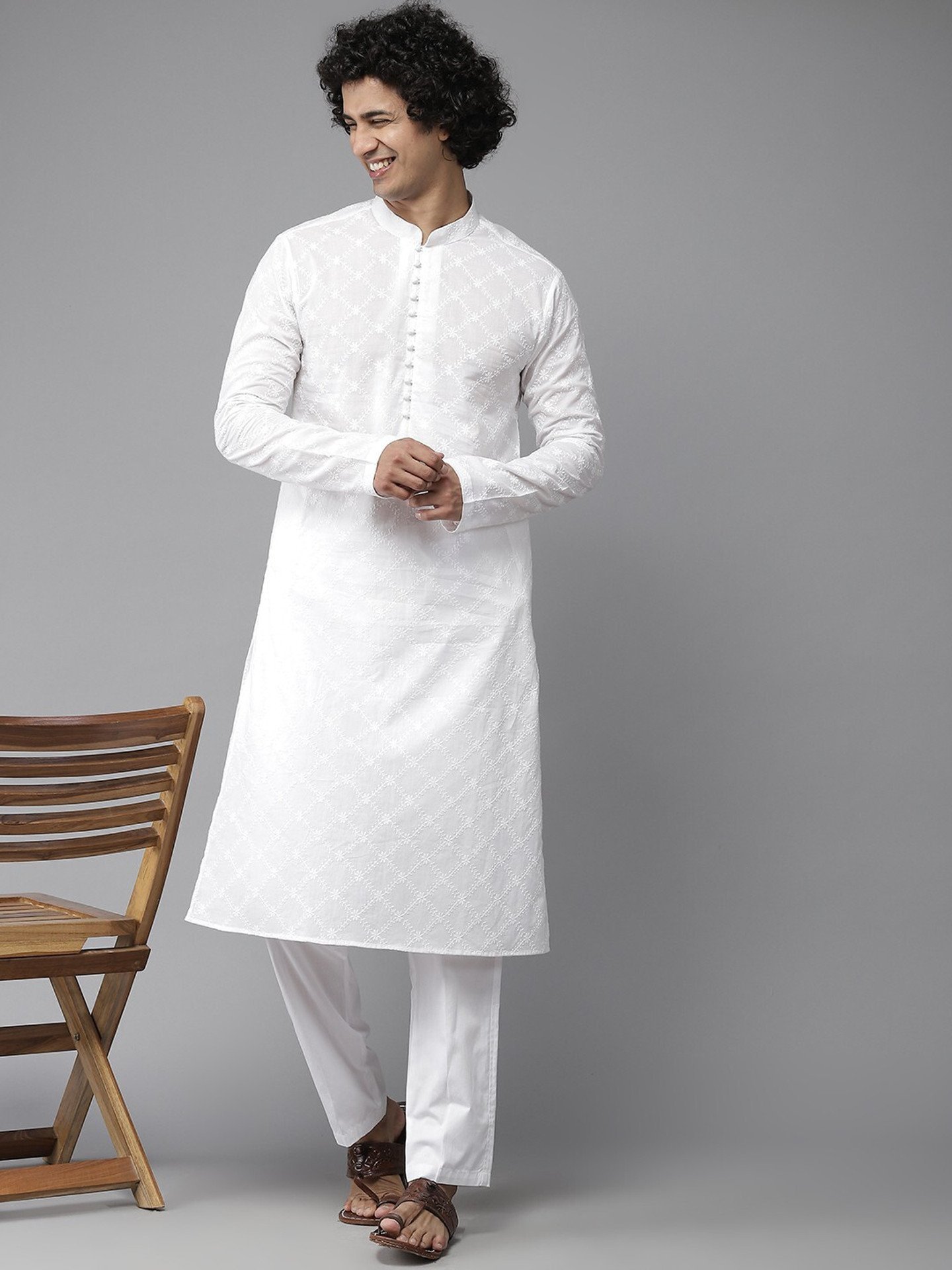 Chikan Embroidery Pure Cotton Straight Kurta