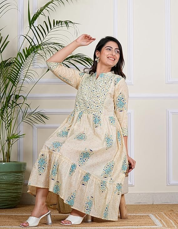 Fit & Flare Calf Length Printed Kurti
