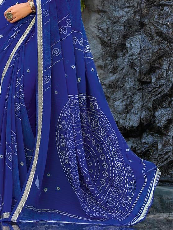 Chiffon Bandhani Print Zari Work Saree