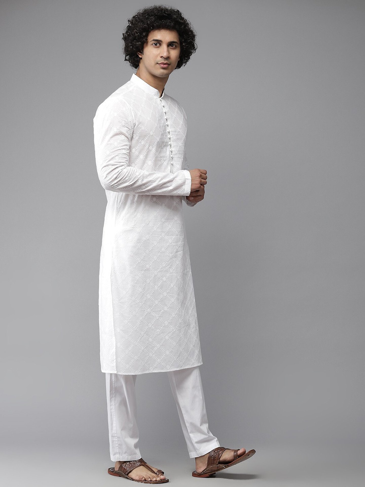 Chikan Embroidery Pure Cotton Straight Kurta