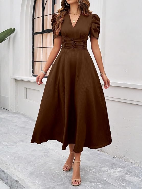 V-Neck A-Line Maxi Dress