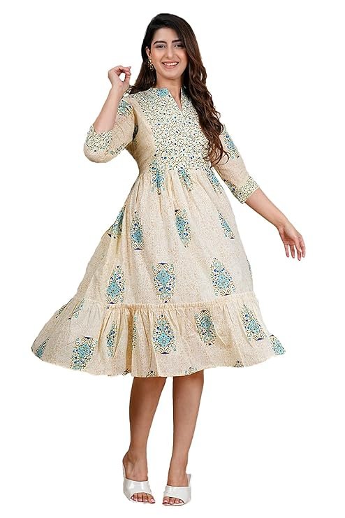Fit & Flare Calf Length Printed Kurti
